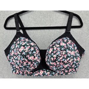 Torrid Bra Womens 42DDD Black Floral‎ 360 Back Smoothing XO Plunge Push-Up Lace